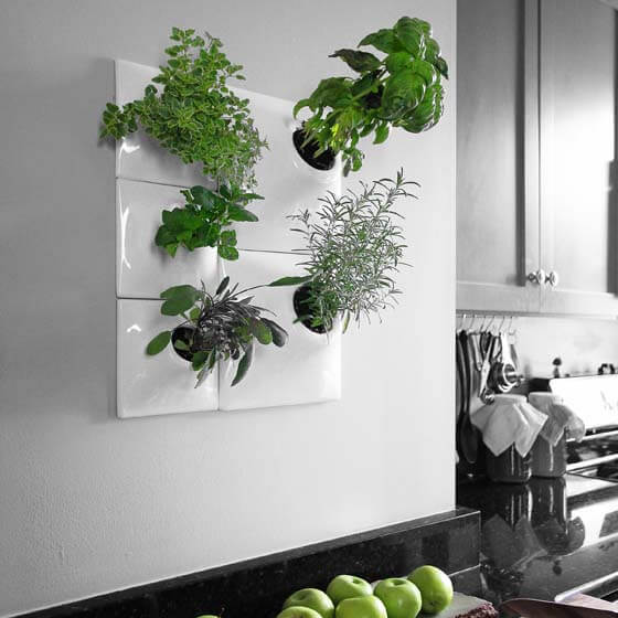 white ceramic wall planters for vertical herb garden