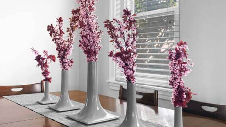 gray ceramic vases tablescape